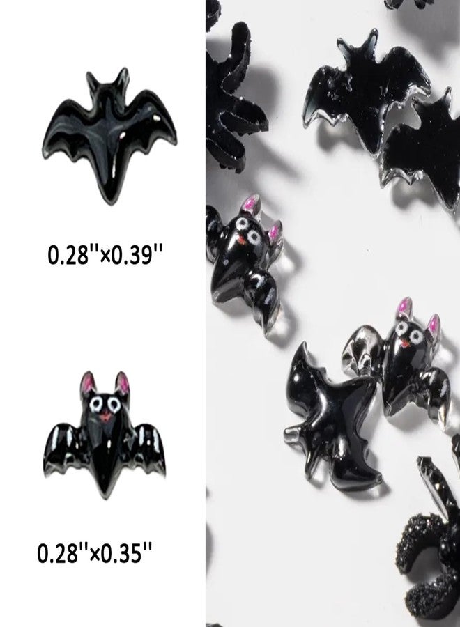 SILPECWEE 120Pcs Halloween Nail Charms Bat Nail Charm and Gems 3D Resin Black Bats Nail Stud Halloween Bat Charms for Nails Design DIY Decoration for Acrylic Nail Art Supplies - Image 2